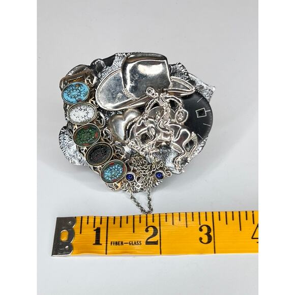 VINTAGE Cowboy Western HANDMADE Silver Brooch Pin #577 "Heart of a Champion" - Picture 9 of 9